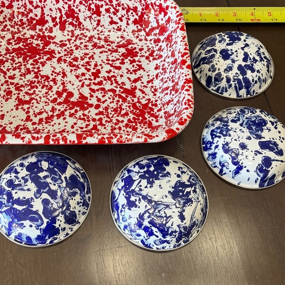 Vintage Logo Golden Rabbit Fine Enamelware Dip Bowls 4.5”x1” Tasting Set of 4 - Picture 9 of 9